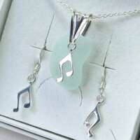 Sterling Silver Sea Glass Music Note Charm Jewellery Set thumbnail