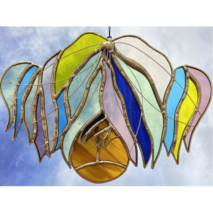 Blue and Yellow Stained Glass Highland Cow… Highland Hiddle