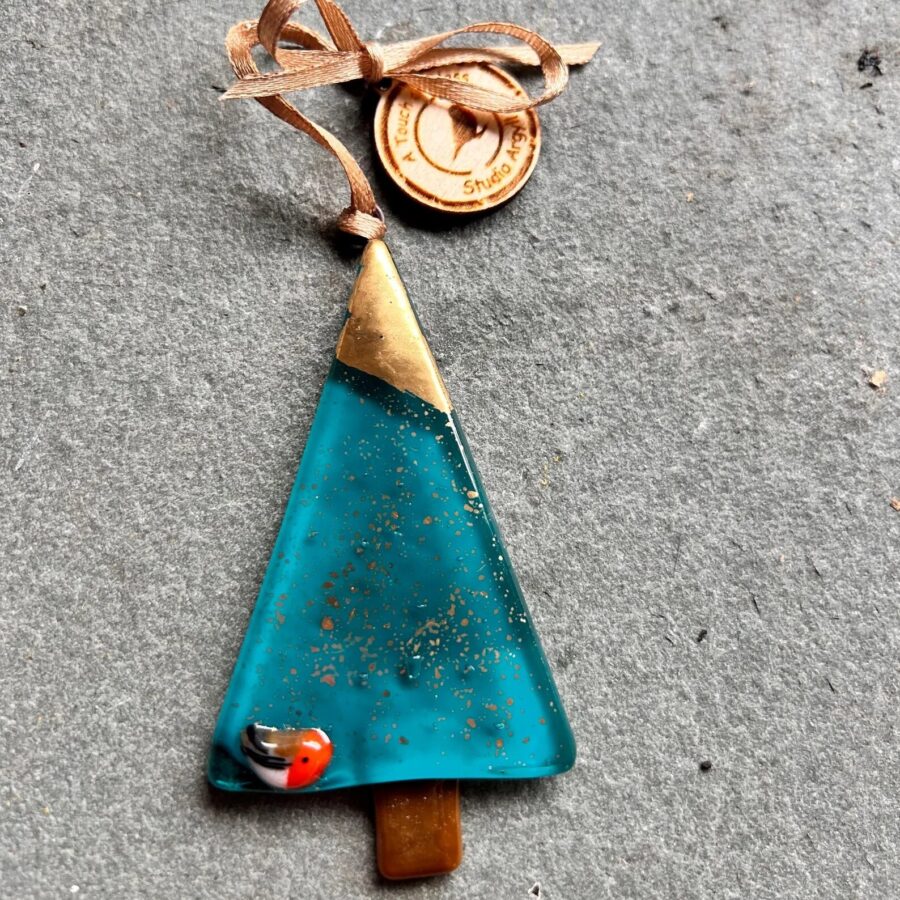 Fused Glass Peacock Blue Christmas Tree Decoration… Highland Hiddle