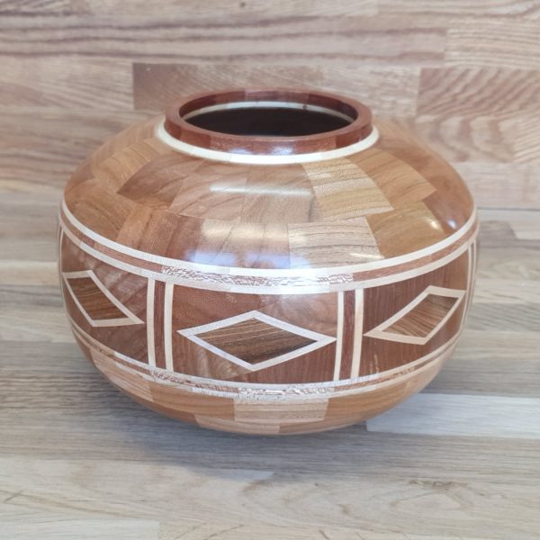 Large Elm Wooden Vessel with Diamond Features