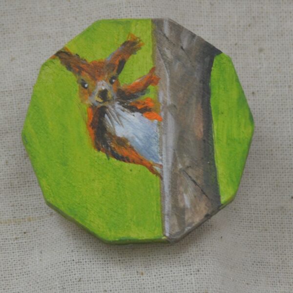 Round Red Squirrel Brooch