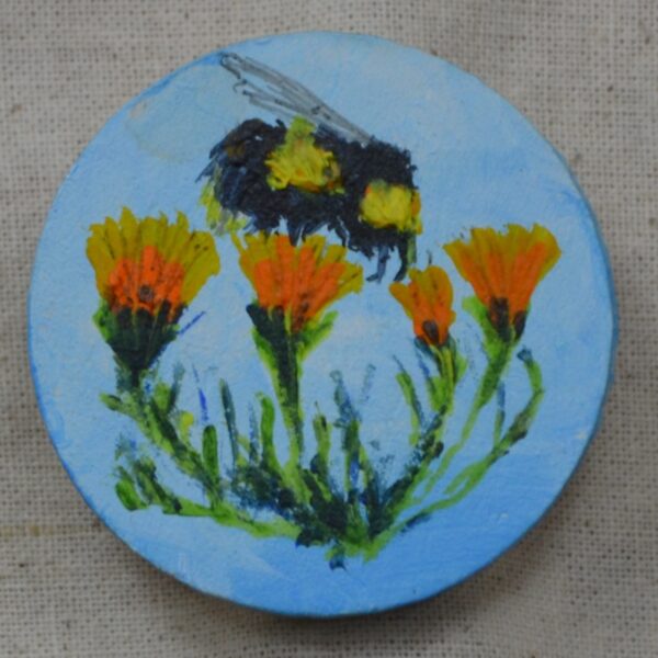 Bee and Marigolds Round Brooch