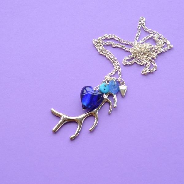 Dark Blue Long Antler Necklace