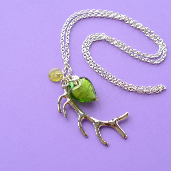 Bright Green Long Antler Necklace