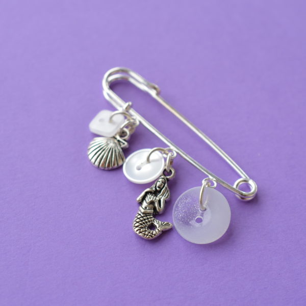 White Mermaid & Shell Wee Charm Kilt Pin Brooch