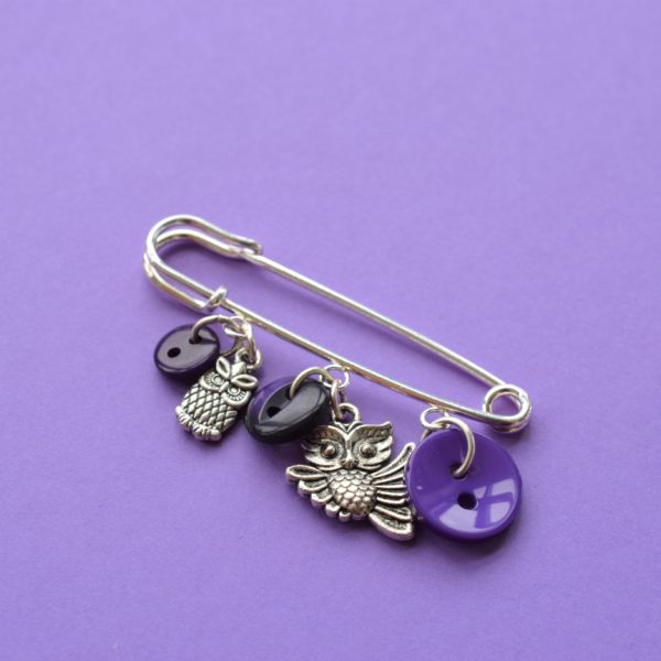 Purple Owl Wee Charm Kilt Pin Brooch
