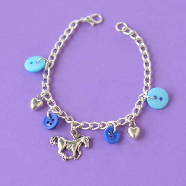 Child’s Blue Horse Button Charm Bracelet