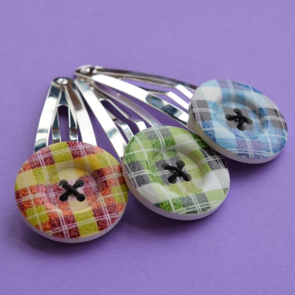 Trio of tartan jumbo button hair clips