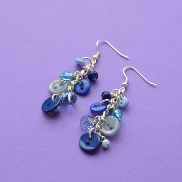 Blue Button & Bead Earrings