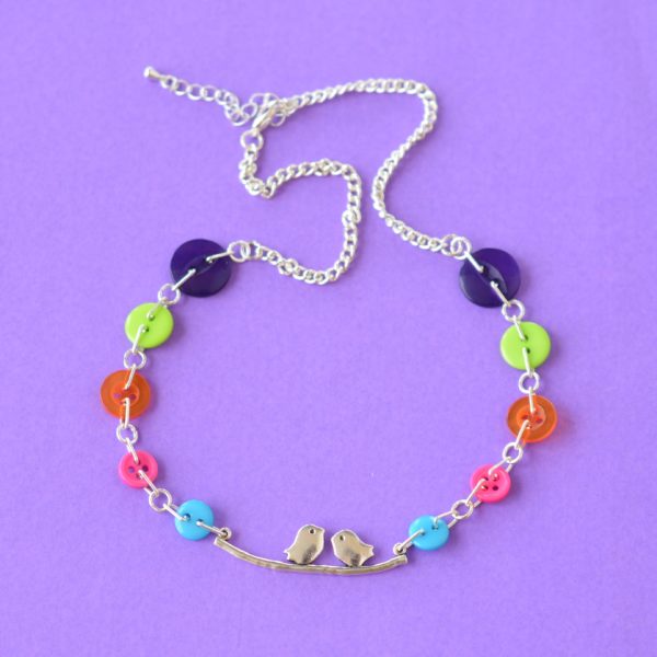 Rainbow Bird on a Wire Necklace