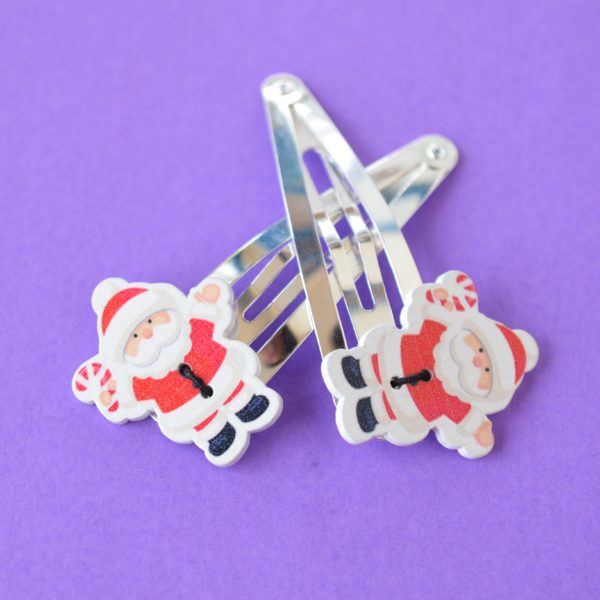 Pair of jumbo button hair clips Father Christmas