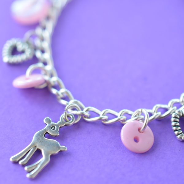 Child’s Pink Deer Button Charm Bracelet