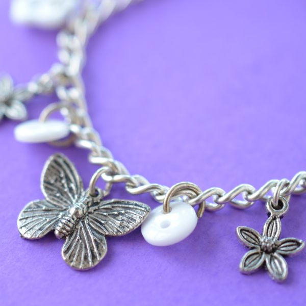 Child’s White Butterfly Button Charm Bracelet