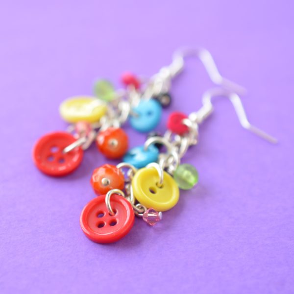 Rainbow Button & Bead Earrings