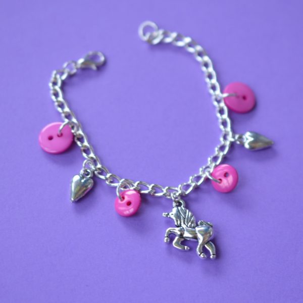 Child’s Hot Pink Unicorn Button Charm Bracelet