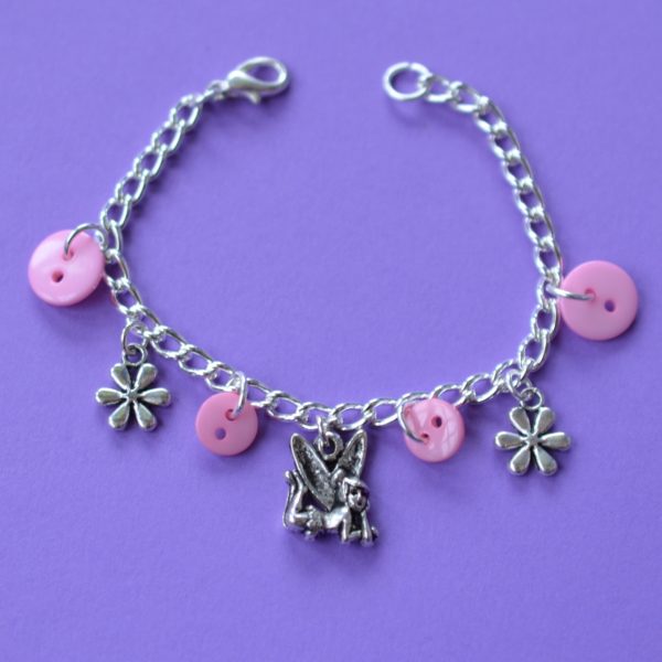 Child’s Pale Pink Fairy Button Charm Bracelet