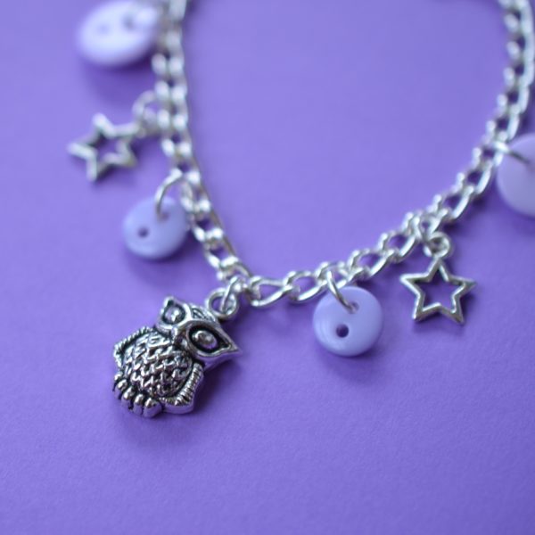 Child’s Lilac Owl Button Charm Bracelet