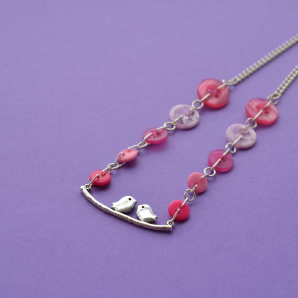 Pink Bird on a Wire Necklace
