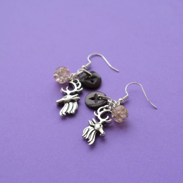 Brown Stag Cluster Button Charm Earrings