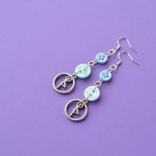 Aqua Blue Yoga Button Charm Earrings