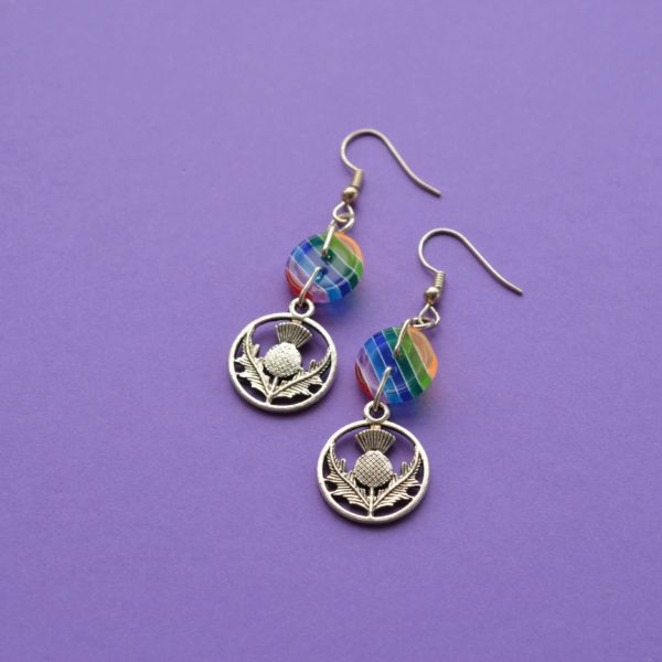 Rainbow Thistle Button Charm Earrings