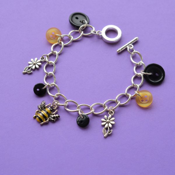 Black & Yellow Bee Button Charm Bracelet
