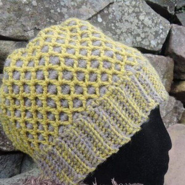 Mustard and Grey Reversible Crochet Hat