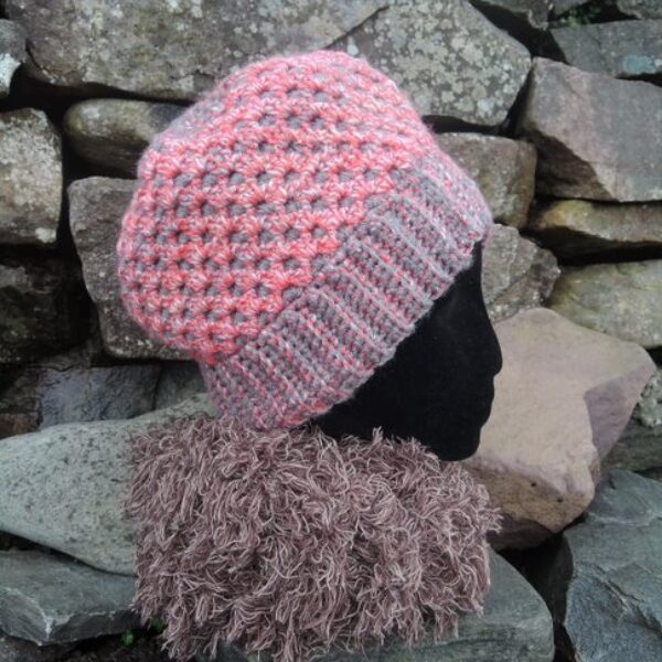 Grey and Coral Reversible Crochet Hat