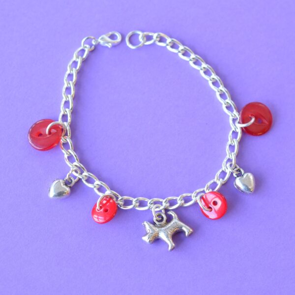 Child's Red Dog Button Charm Bracelet
