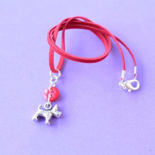 Child's Red Dog Button Charm Necklace