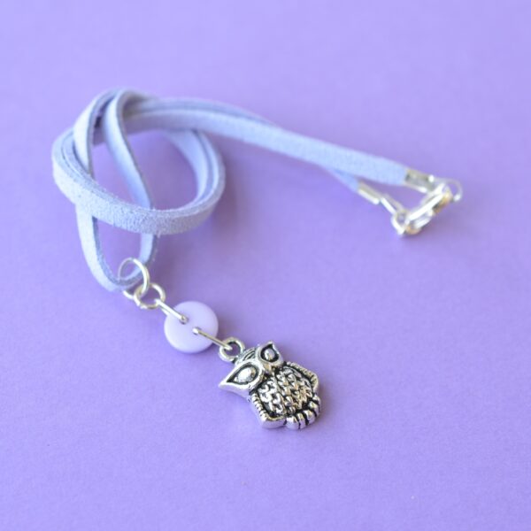 Child's Lilac Owl Button Charm Necklace