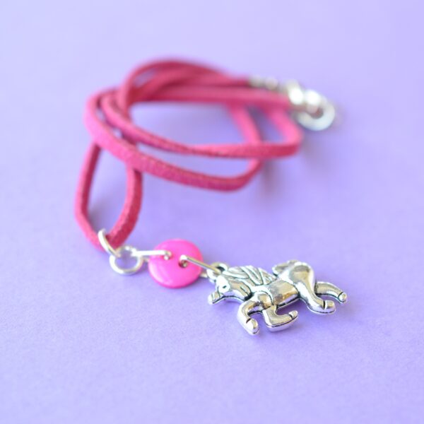 Child's Hot Pink Unicorn Button Charm Necklace