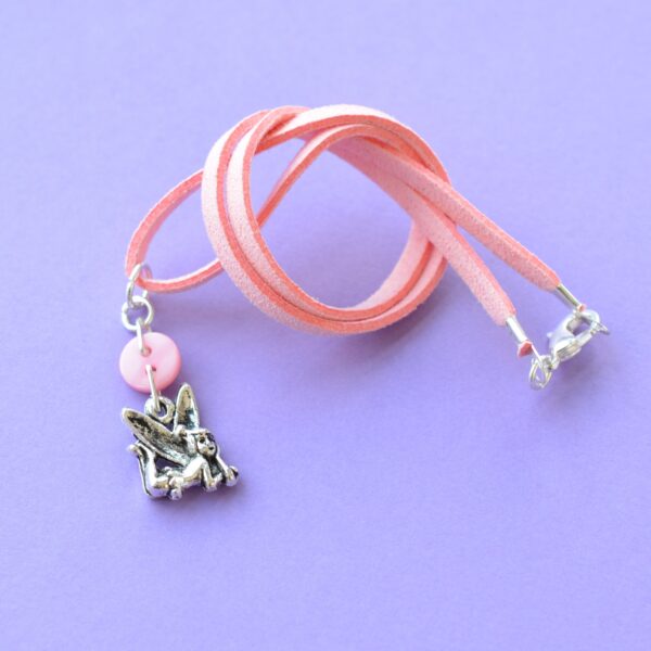 Child's Pink Fairy Button Charm Necklace