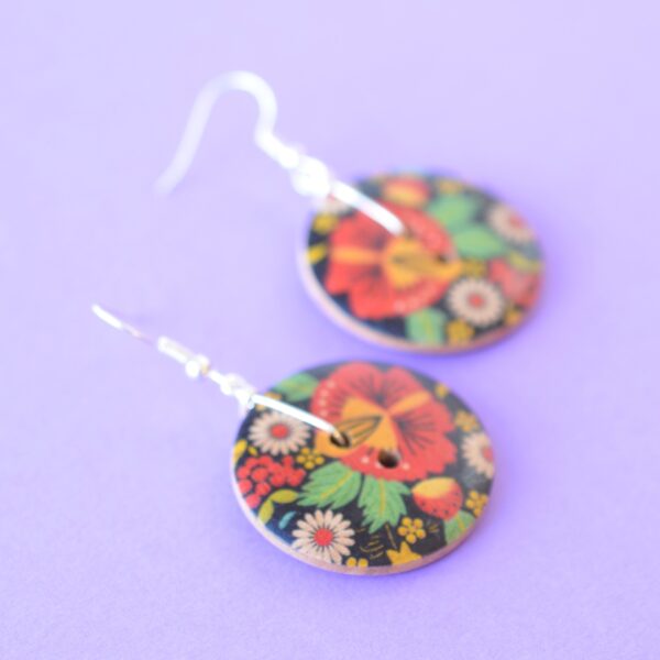 Russian Folk Art Style Floral Single Button Earrings