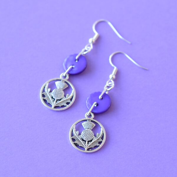 Purple Thistle Button Charm Earrings