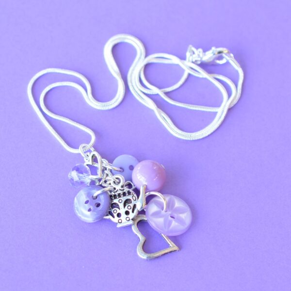 Lilac Teapot Cluster Button Necklace