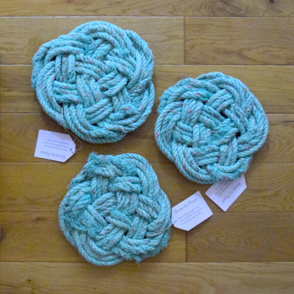 Sea-Ravaged Wall-Hanging Mat in Turquoise with Pink Fleck