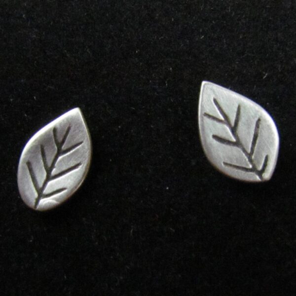 Fat Leaf Post Silver Earrings
