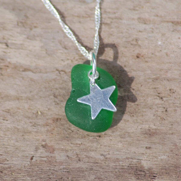 Sterling Silver Green Sea Glass Star Charm Necklace