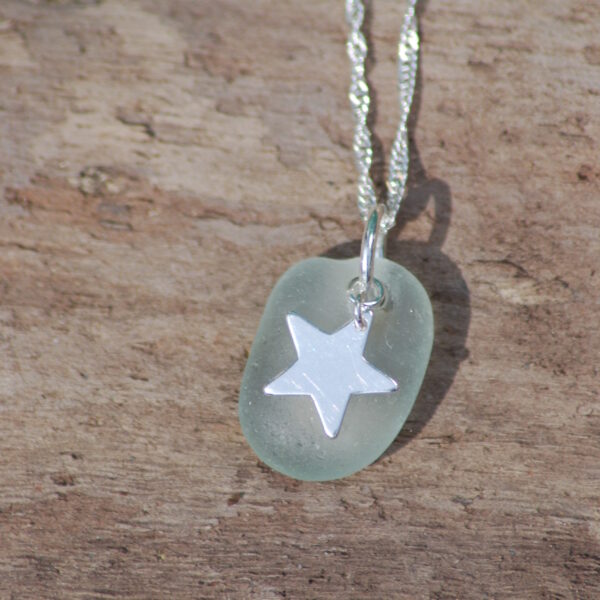 Sterling Silver Clear Sea Glass Star Charm Necklace