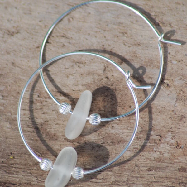 Sterling Silver Clear Sea Glass Hoop Earrings 20 mm