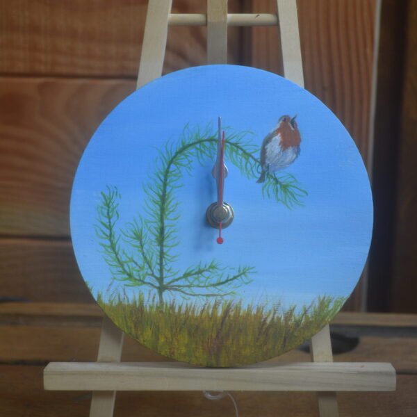 Robin on a Pine Tree Wall Clock
