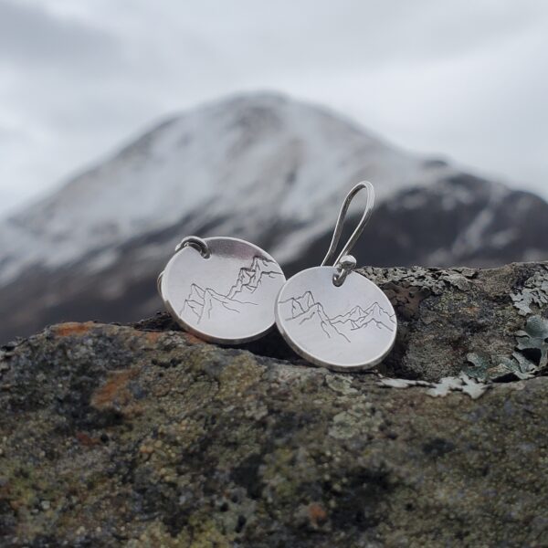 Sterling Silver Mountain Disc Earrings