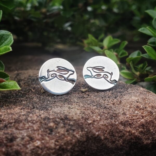 Leaping Hare Sterling Silver Studs