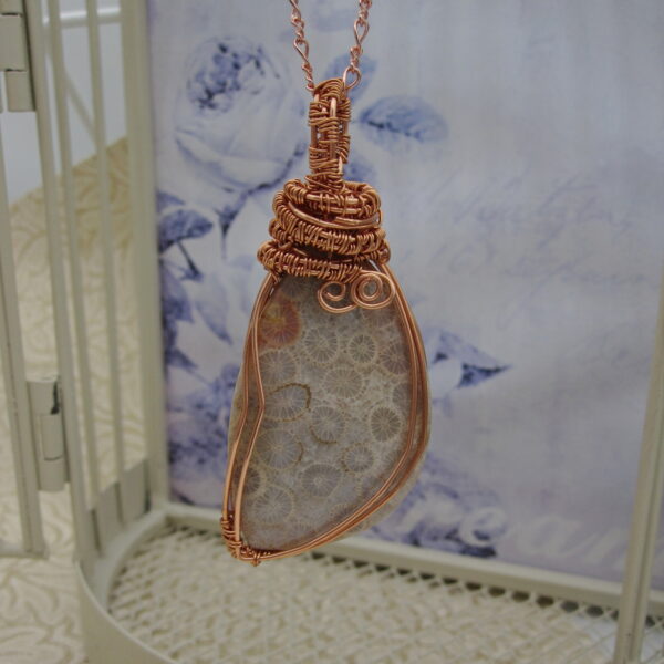 Rose Gold Plated Wire Wrapped Fossil Jasper Pendant
