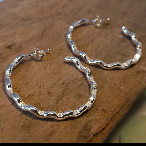 Sterling Silver Wavy Stud Hoop Earrings - Bag