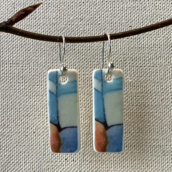 Blue and Russet Geometric Design Ceramic Earrings