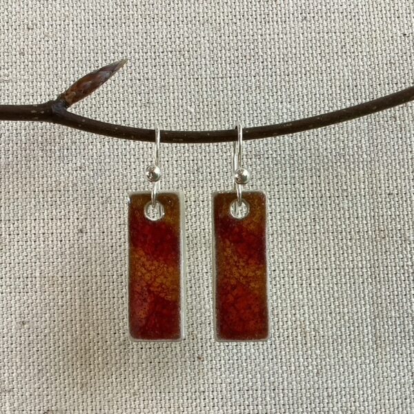 Deep Red and Orange Ember Glaze Ceramic Earrings