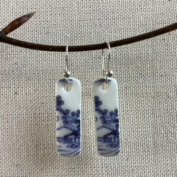 Blue and White Pagoda Ceramic Earrings