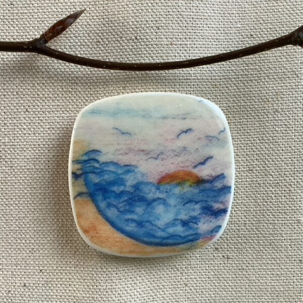 Sun, Sea, Sand and Seagulls Ceramic Brooch